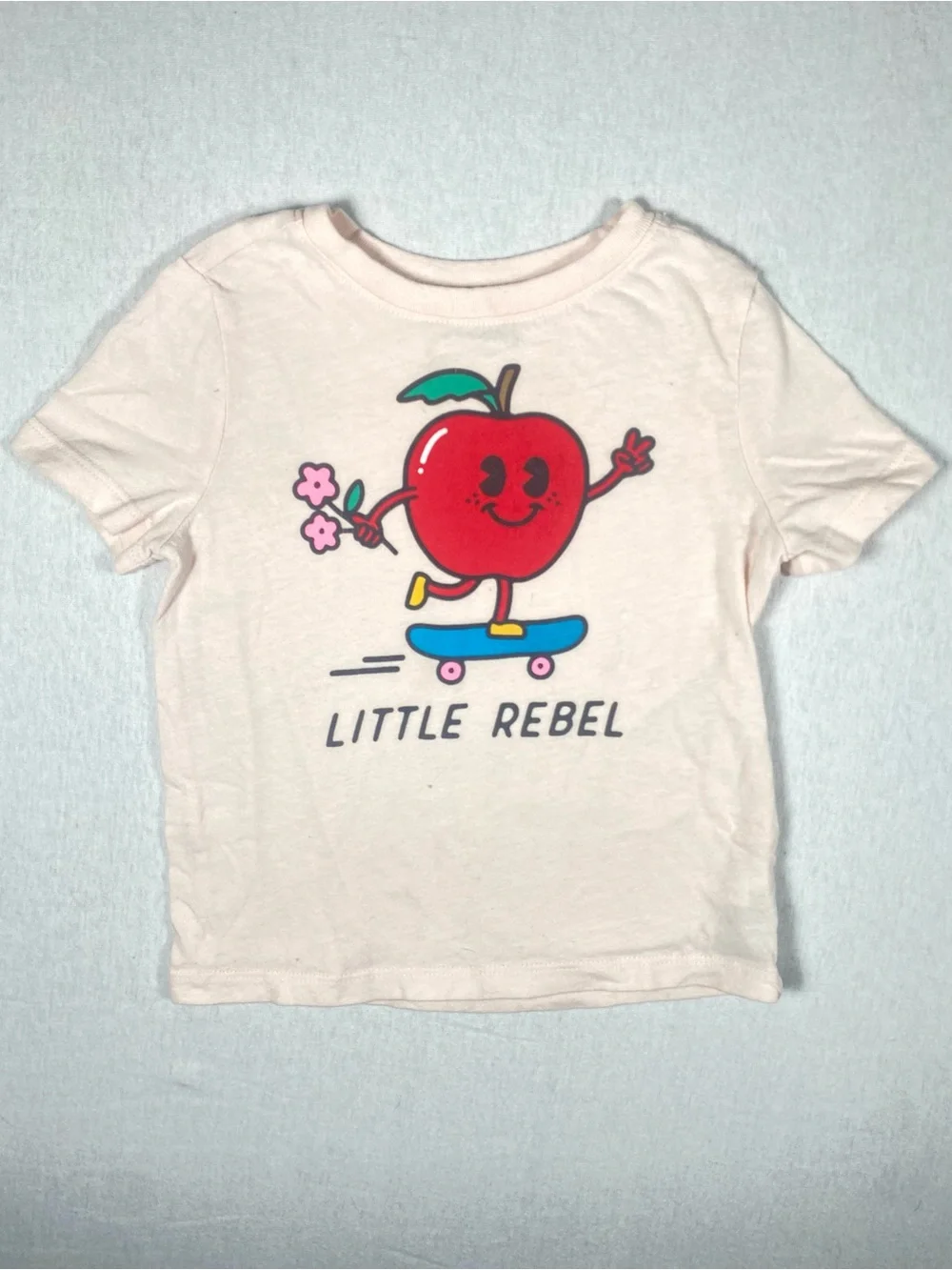 Old Navy 3T Pink Cotton Graphic Print T-Shirt Little Rebel Apple Crew Neck